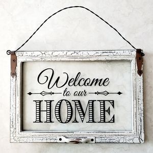 Hanging Glass Pane "Welcome to our Home"